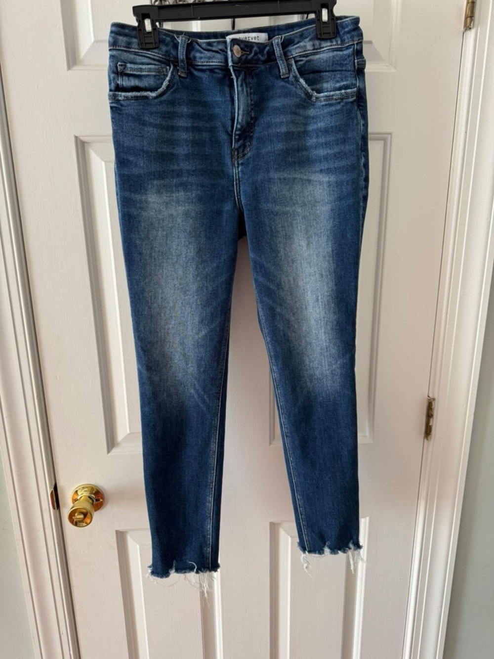 Lovervet Women's Dark Blue Ankle Crop Jeans with Raw Hem